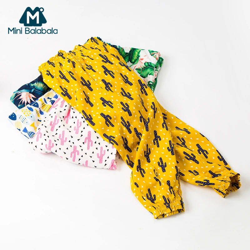 

Mini Balabala Toddler Girl Tropical Puff Pants with Elastic Waistband Children Kids Girl Print Pull-on Bubble Pants with Pocket