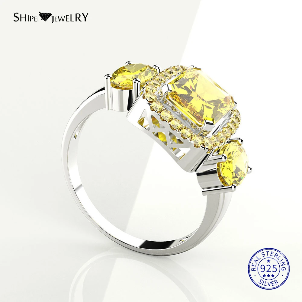 Shipei стерлингового серебра 925 пробы желтый сапфир квадратное обручальное свадебное кольцо для женщин мужчин Подарок на годовщину ювелирные украшения