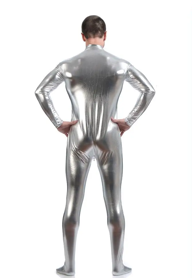 Cosplay&ware Ensnovo Men Latex Suit Black Shiny Metallic Tights Gold Zentai Full Body Unitard Custom Skin Bodysuit Zipper Front -Zentai shop online