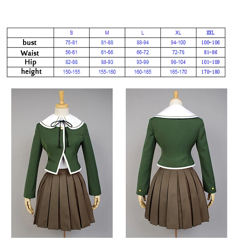 6PCS Danganronpa Fujisaki Chihiro Cosplay women School Uniform Coat Shirt Dress Outfit Anime Cosplay Costumes and wig Halloween