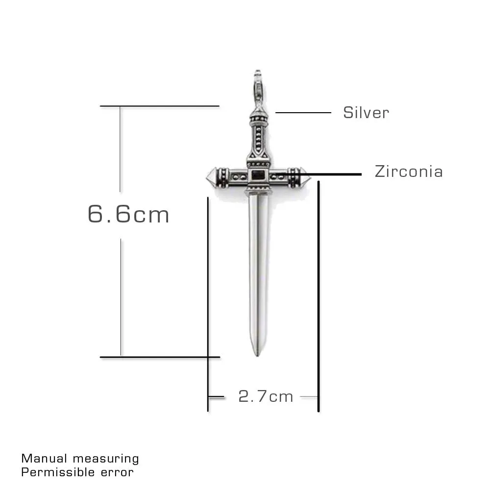 Подвеска в виде меча из стерлингового серебра 925 пробы Мужская мода ювелирные изделия Томас стиль сердце Rebel классический кулон Fit Link ожерелье