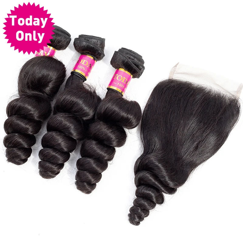

TODAY ONLY Loose Wave 3 Bundles With Closure Remy Human Hair Bundles With Closure Malaysian Hair Bundles With Lace Closure