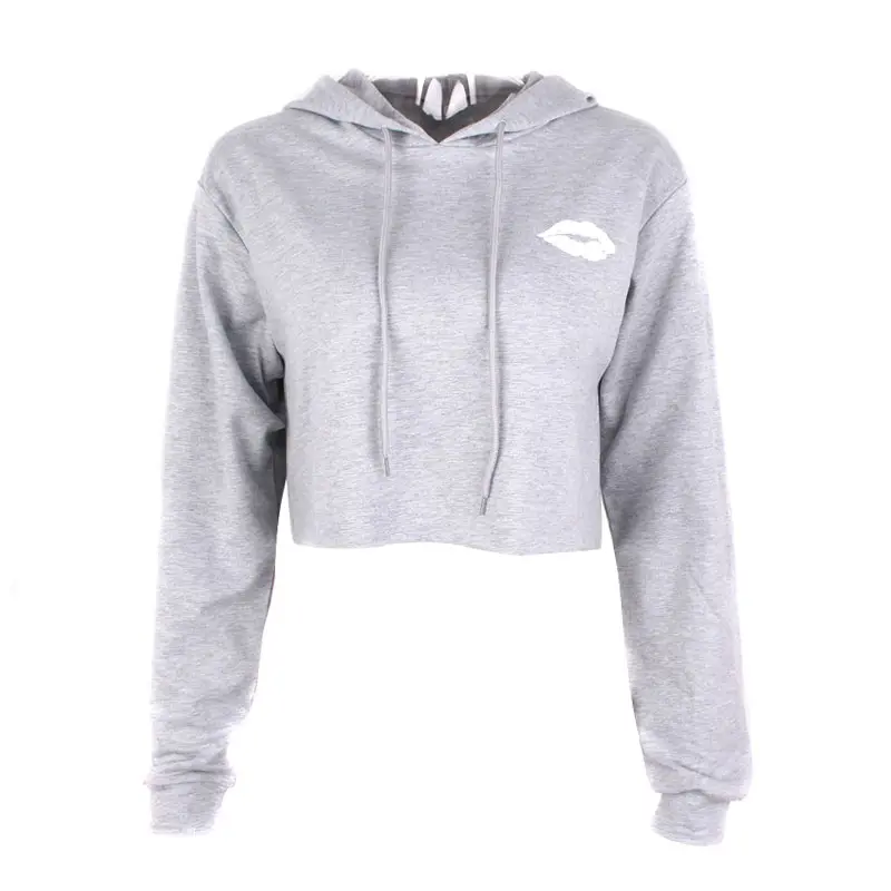 

Fashion Spring Autumn Women Sexy Hoodie Long Sleeve Lips Letter Printed Crop Tops Ladies Girls Loose Casual Pullover QL Sale