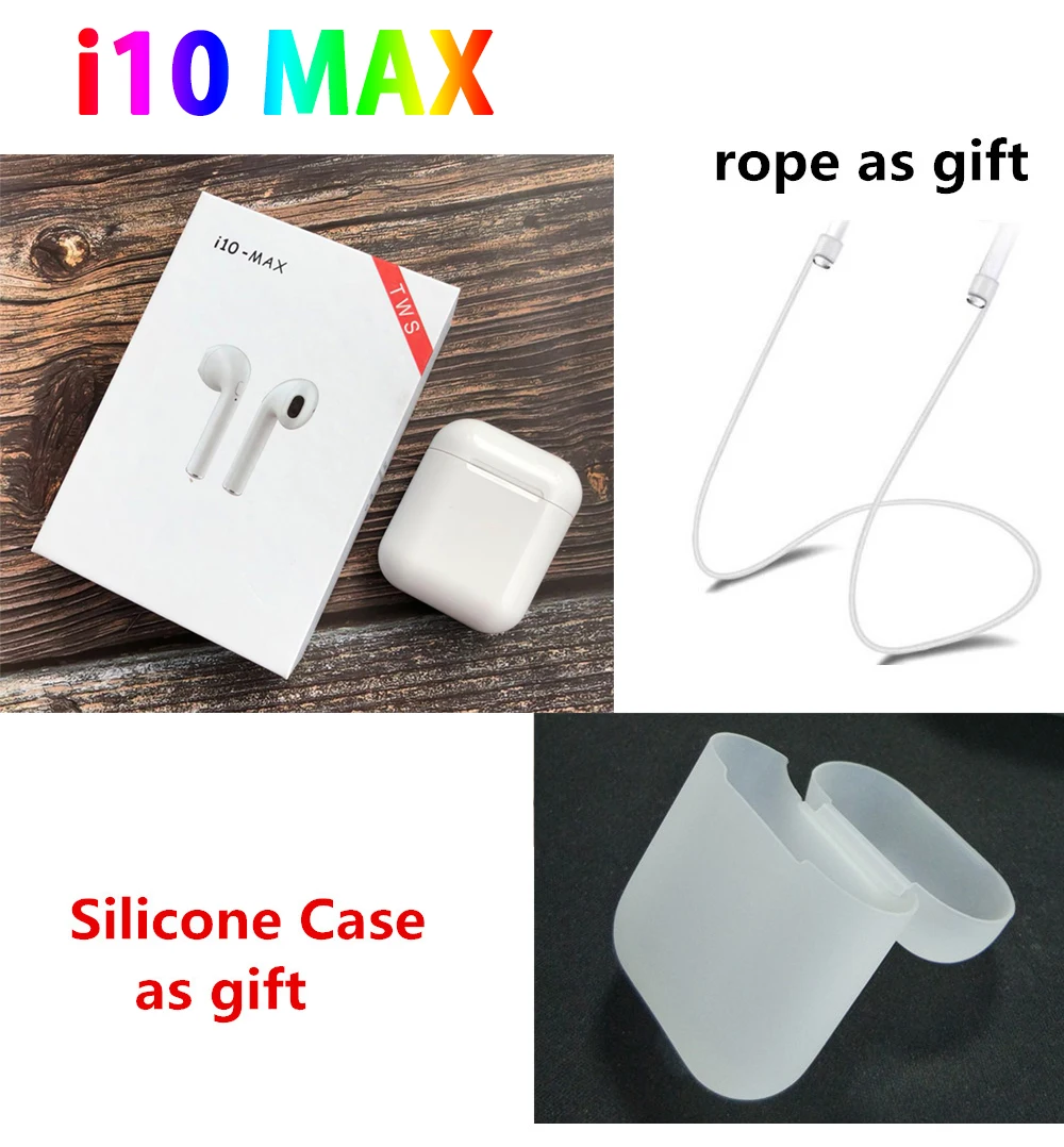 

i10 Max TWS Mini Wireless earphones Bluetooth headset Double Earbuds With Charging Box send Silicone Case and rope as gift