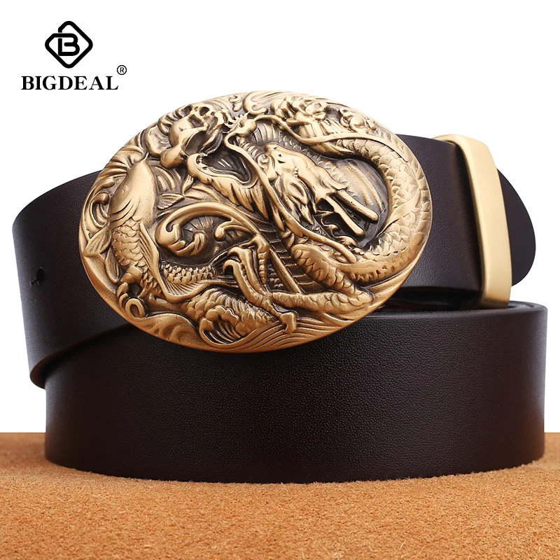 

BIGDEAL Cow Genuine Leather Men's Belt Pin Buckle Accessories Male Belts Gift Designer Belt Men Jeans