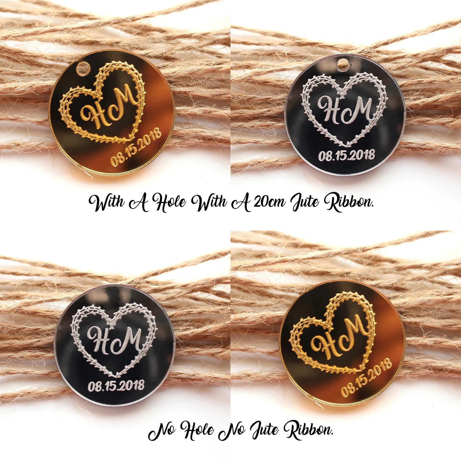 100 Custom Heart Floral Table Decor Label Personalized Engraved
