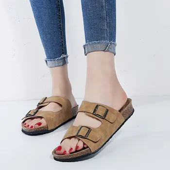 

2020 Cheap Summer Cork Shoes Women Casual Gladiator Flat heels beach slippers Buckle Women Sandals Ladies Shoes zapatos de muje