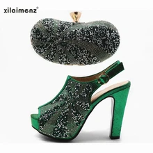Г., Новое поступление, супер высокая женская обувь и сумка в комплекте в африканском стиле женские вечерние туфли в нигерийском стиле Зеленые босоножки с сумочкой в комплекте