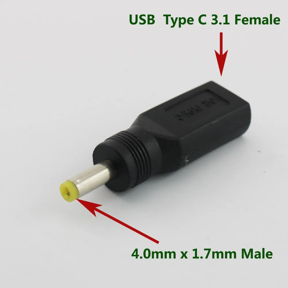 

1pc Black USB 3.1 Type C USB-C Female to 4.0mm x 1.7mm Male DC Power Charge Charging Adaptor Adapter Connector