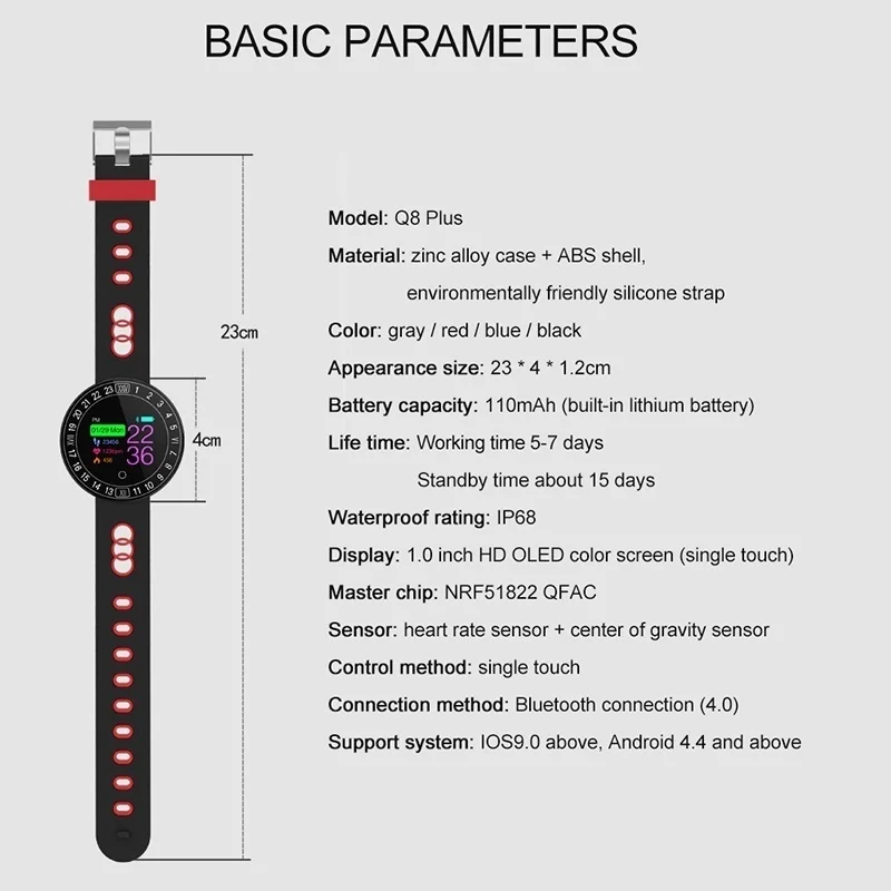 Q8 Plus Smart Watch Dynamic Blood Pressure Pedometer Fitness Tracker Heart Rate Monitor Sport bluetooth Smartwatch For phone