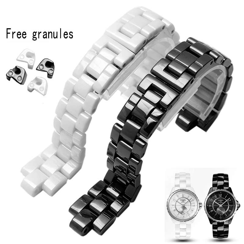 

Convex Watchband Ceramic Black White Watch for J12 Bracelet Bands 16mm 19mm Strap Special Solid Links Folding Buckle