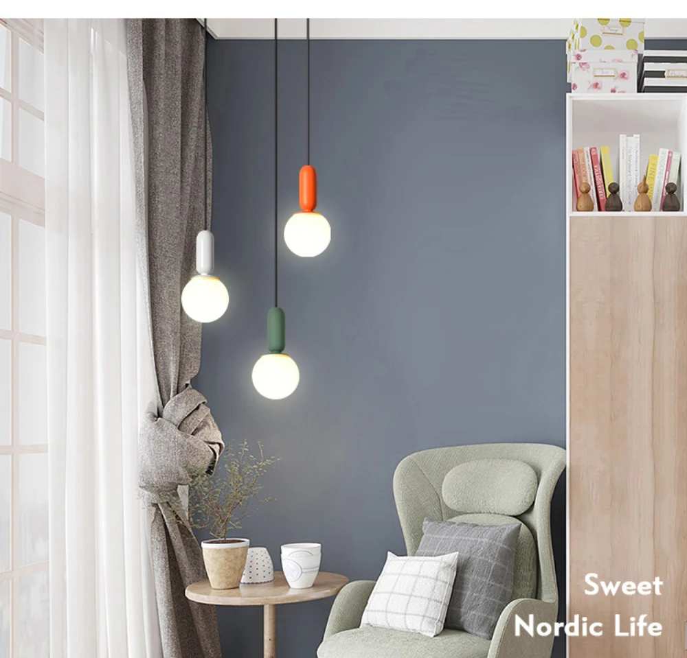 Современный скандинавский креативный красочный подвесной светильник для детской комнаты, светильник для детской спальни, простой светильник для ужина, кафе, ресторана