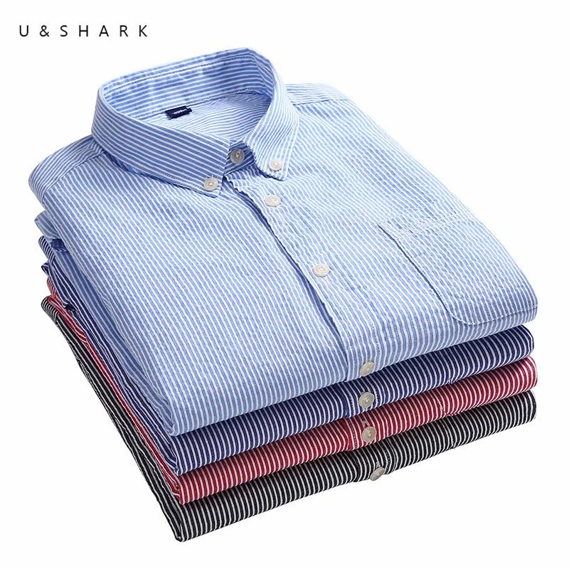 

U&SHARK Autumn 100% Cotton Men Dress Shirts Long Sleeve Brand Clothing Formal Striped Shirt Male Smart Casual Shirt Slim Fit