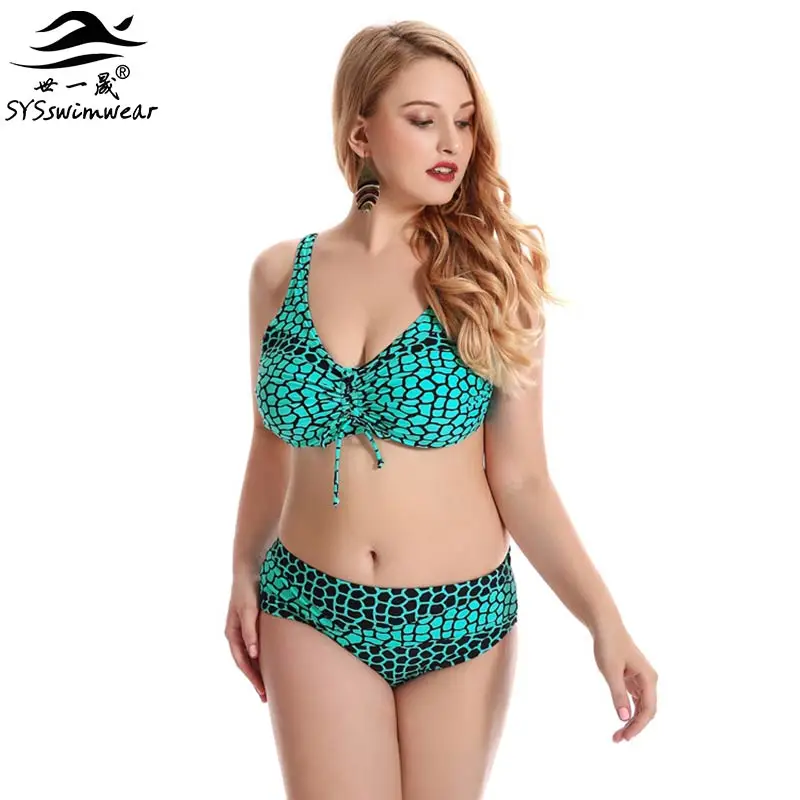 

Top Quality Hot Summer Retro Plus Size Sexy Swimwear Women Bikini Wire Free Geometric Plaid Big Breast Lady Swimsuit Pool Party