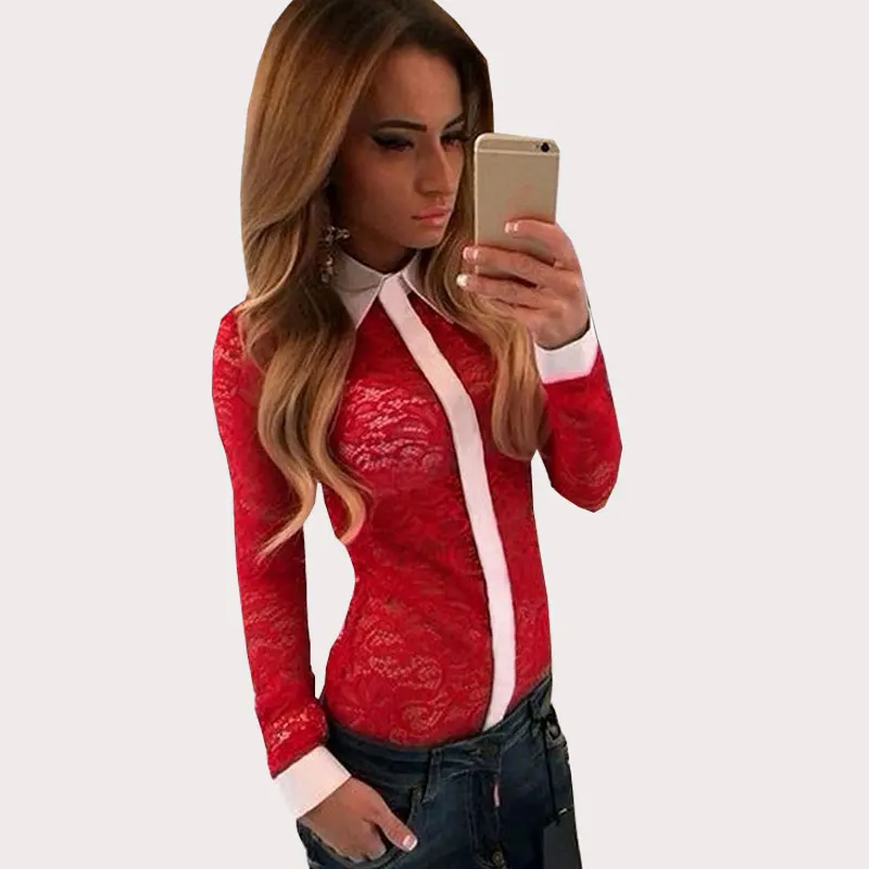 Jyconline manga larga Encaje blusa Camisas blusas renda Encaje patchwork mujeres blusa delgada Tops sexy Camisas ropa mujer Jyconline manga larga Encaje blusa Camisas blusas renda Encaje patchwork mujeres blusa delgada Tops sexy Camisas ropa mujer