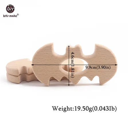 Let's Make 1PC Baby Teether Animal Wood Rings Elephant Camera Heart BPA Free Wooden Teether Nursing Accessorie Teething Toys batman