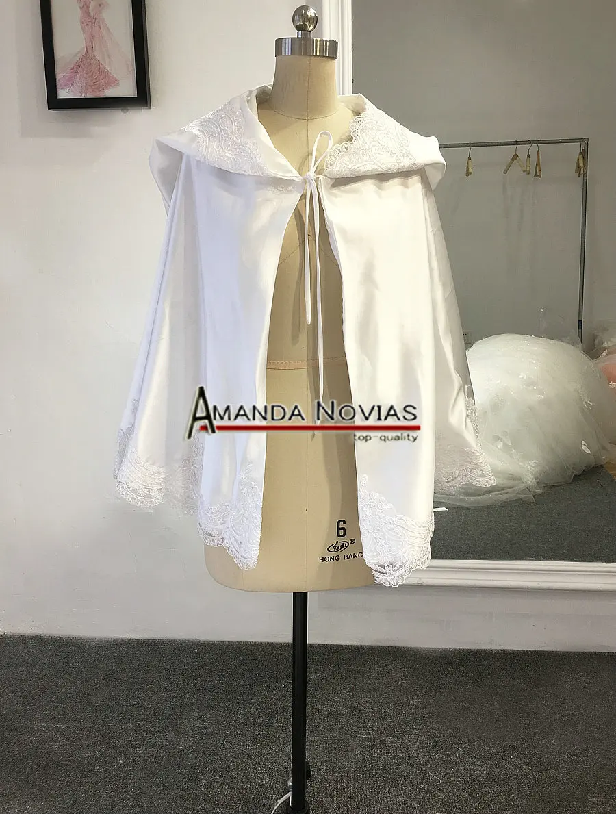 Hot Sale Satin With Lace Wedding Jacket With Hat Cape