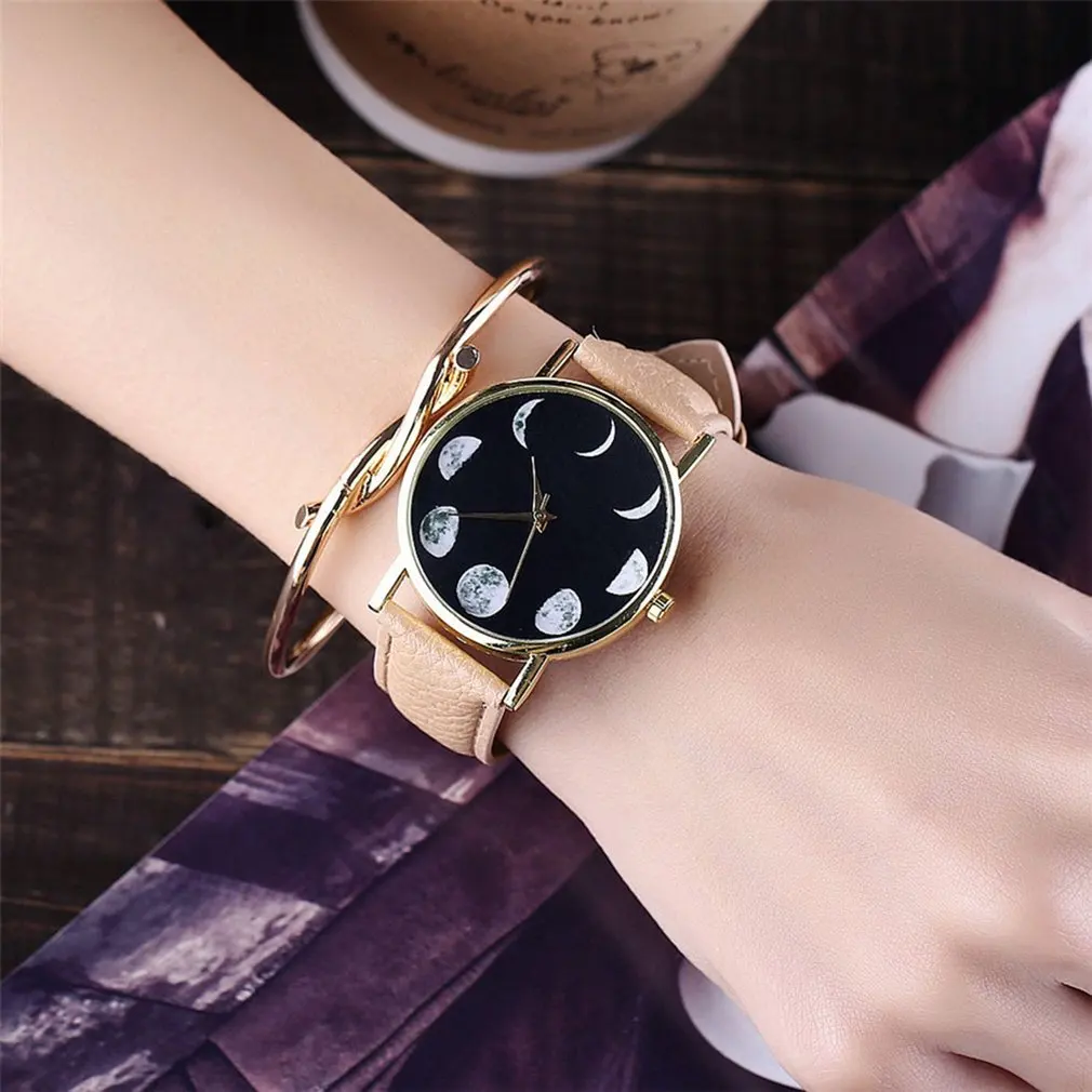 

New Women's Bracelet Wristwatches Leather Strap Planet Pattern Quartz Watch Ladies Dress Watches Clock Women