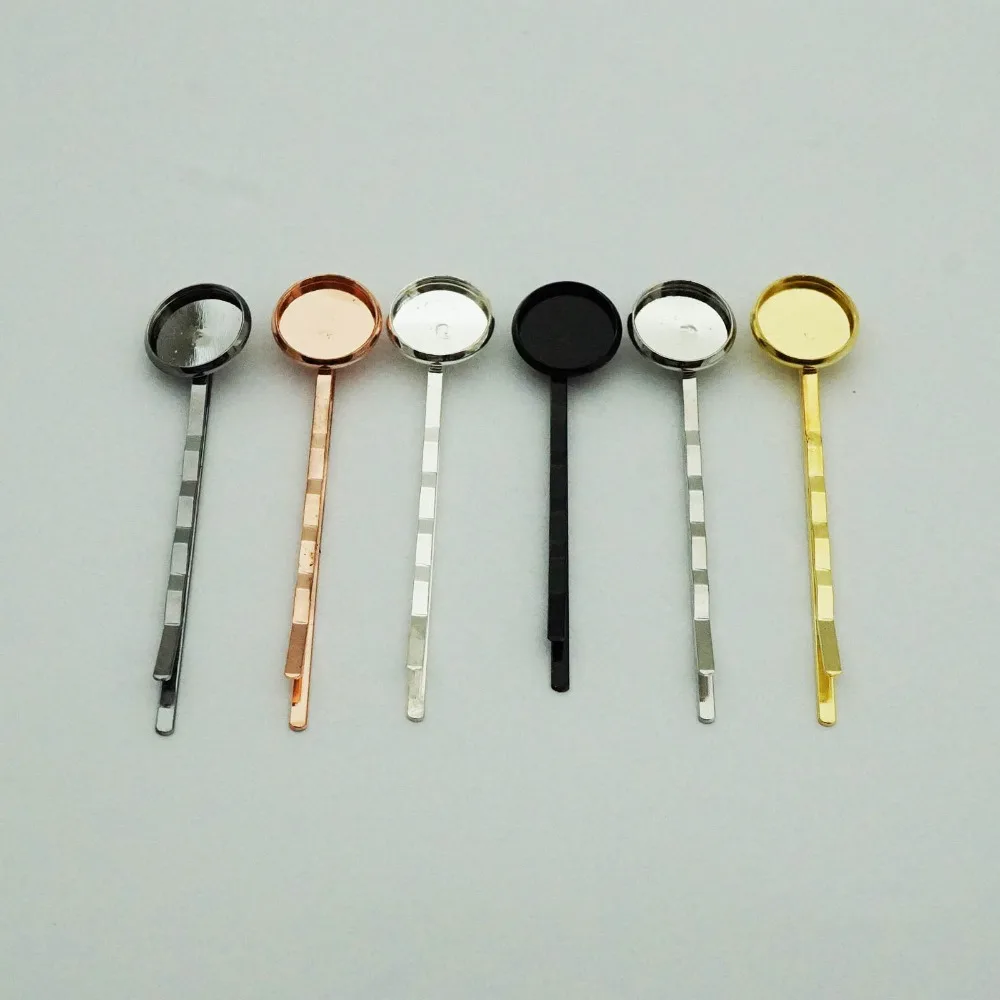 10pcs/lot high quality 12mm Multicolor Plated Copper Material Hairpin Hair Clips Hairpin Base Setting Cabochon Cameo