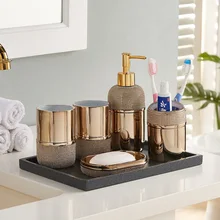 Европейский стиль чашка и ванная комната костюм из пяти частей Золотой Минималистский наборы для ванной комнаты-креативный американский стиль умывальник набор LO723951
