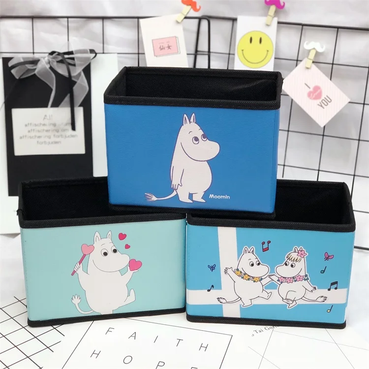 Moomin семейная мультяшная Милая настольная коробка для сбора косметики в сложенном виде, Супер милые настольные контейнеры для хранения, органайзер для макияжа