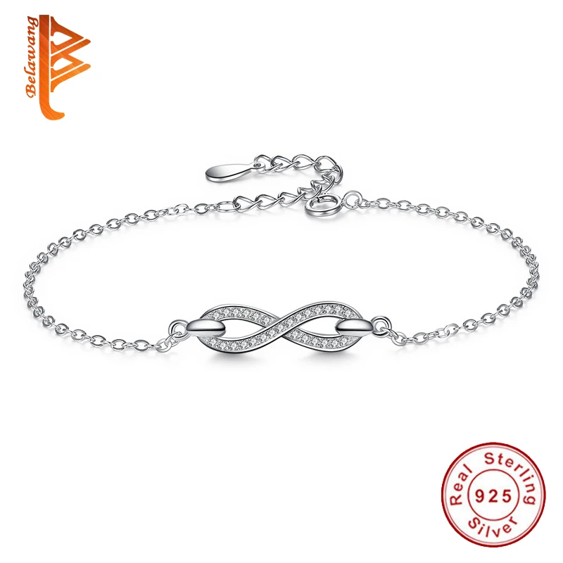 Высокое качество 925 стерлингового серебра звено цепи бусины Браслет Циркон Кристалл Браслеты с кулоном в форме бесконечности для женщин Свадебные украшения