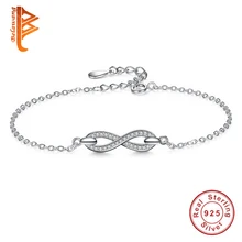 Высокое качество 925 стерлингового серебра звено цепи бусины Браслет Циркон Кристалл Браслеты с кулоном в форме бесконечности для женщин Свадебные украшения