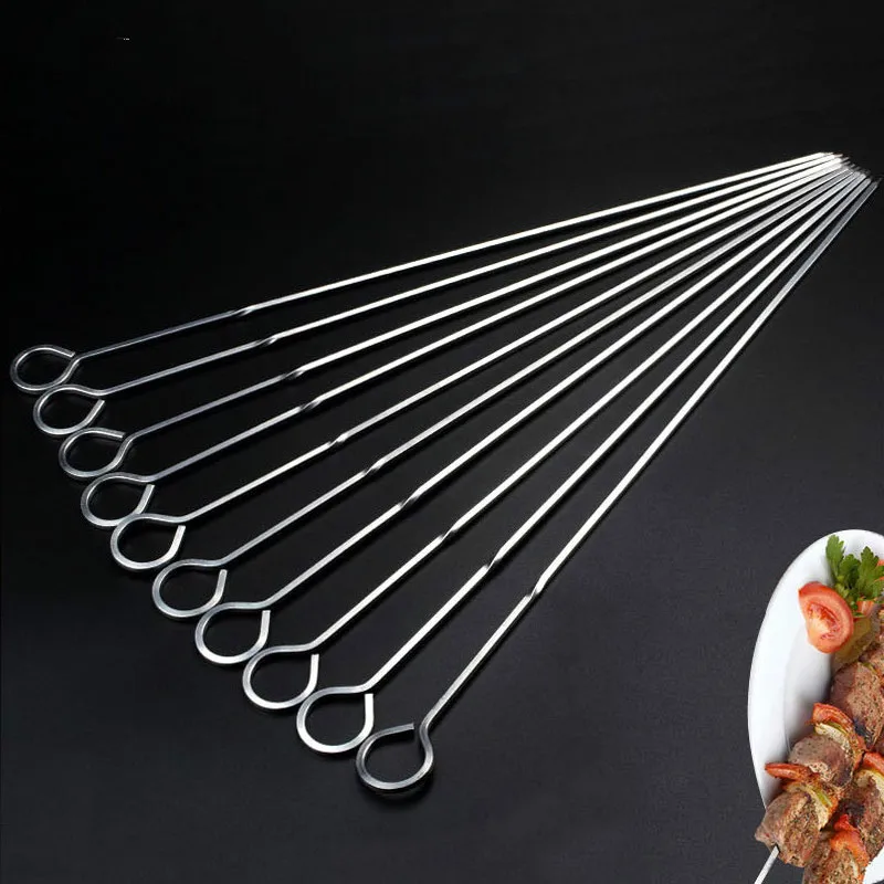 10pcs 38cm 15in Long BBQ Skewer Set Cook Tools Metal BBQ Skewers Square Barbecue Sticks Shish Kabob Skewers Grilling Needles