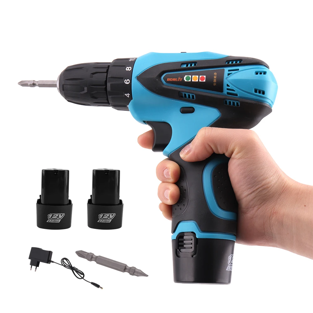 

12V Electric Screwdriver Cordless Drill 2 Lithium Battery Rechargeable Two-speed LED Light Screw Driver Power Tools Woodworking