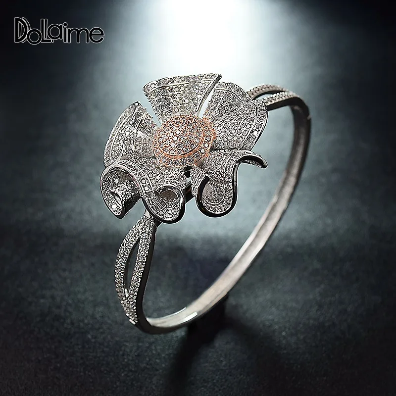

Dolaime Gold color silver color bracelet vintage rhinestone Women wrist band flower bracelet engagement gift