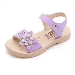 Летние сандалии для девочек милые цветы Мода Письмо Печать принцесса обувь кожа мягкая подошва Нескользящие сандалии для девочек 12 13
