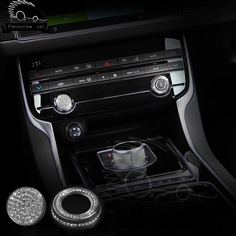 

2 Pcs Diamonds Car Audio CD Tuning Button Switch Button Ring CD Sound Speaker Music Stickers for Jaguar F-Type F-PACE XE XF