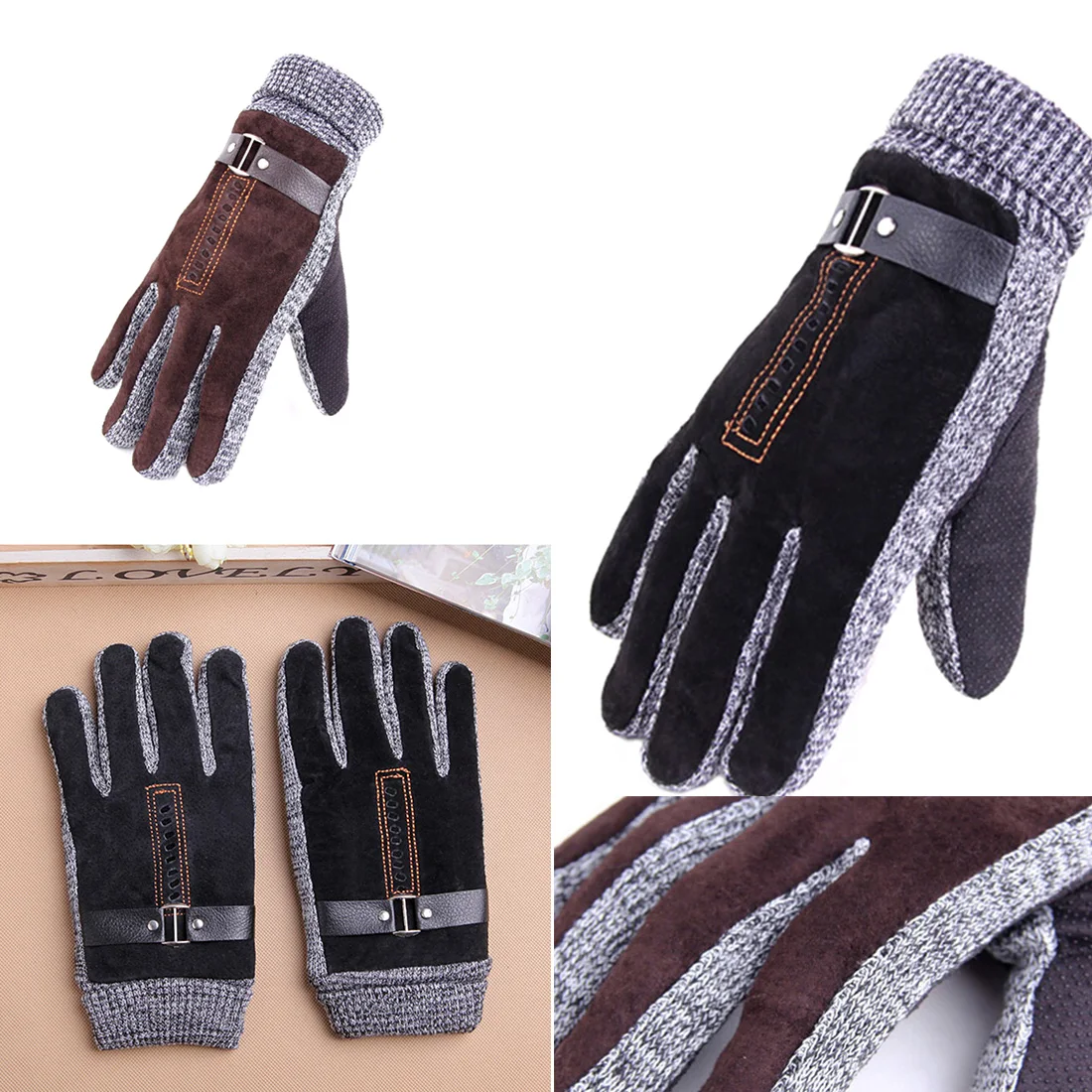 Pigskin Gloves Comfortable Winter Thicken Fleece Warm Men's Leather