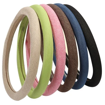 

Flax Braided Car Steering Wheel Cover Breathable Non-slip Auto Steering Covers 15 inches 38 cm Universal Fits Most Car Styling