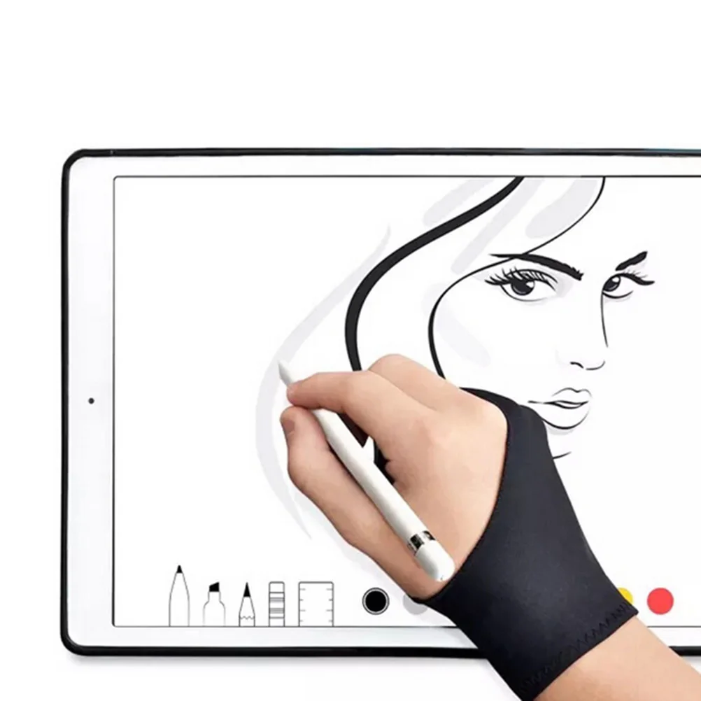 Черная противообрастающая перчатка с 2 пальцами, как для правой, так и для левой руки для искусства раскрашивания любой графический планшет для рисования