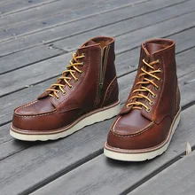 Мужские ботинки с резным узором; рабочие мотоботы; винтажные кожаные мужские ботинки из воловьей кожи; уличные ботинки