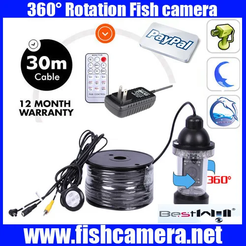 30m COLOR CCD 360 Rotatabl underwater video camera 360 Rotation underwater fish video camera with power