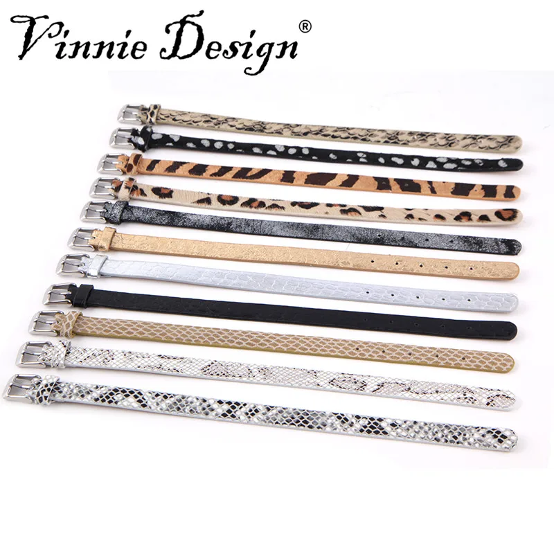 

Vinnie Design Jewelry Genuine Leather Keeper Wrap Bracelet for Slide Charms 21cm*0.9cm Mixed Pattern Designs