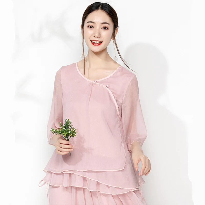 Розовый Зеленая рубашка blusas mujer de moda женская искусственная блуза с рукавами в виде бабочки женские топы JX0095 - Цвет: Розовый