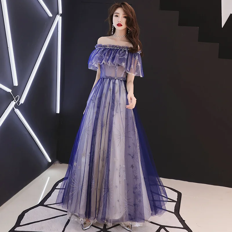 

Blue Slash Neck Bride Party Dress Oriental Women Elegant Slim Cheongsam Fashion Wedding Long Qipao Luxury Gown Vestido XS-XXXL