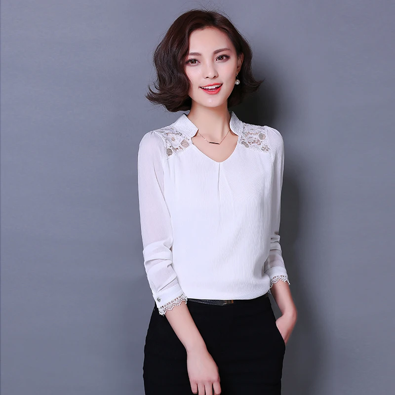 2016 новые весна лето женщин блузки с длинными рукавами шифон блузка рубашка