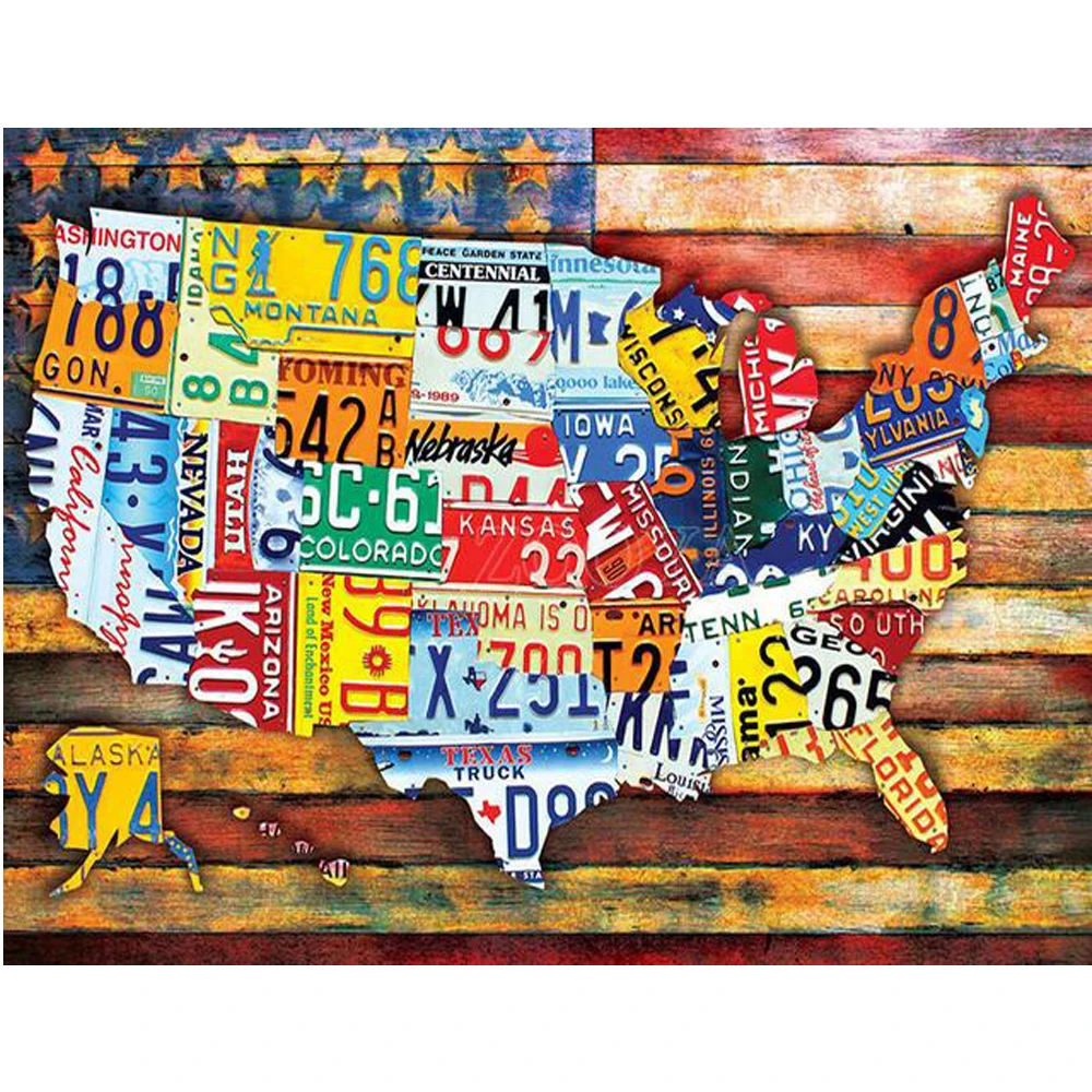 

YA ZOOEY NUO DIY Diamond Painting American Map Full Square/ Round Diamond Embroidered Cross-stitch Rhinestone Mosaic decor YU830