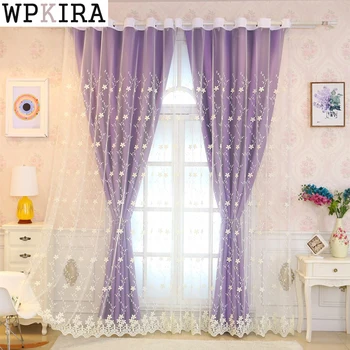 

purple double semi-blackout curtains kitchen curtains window living room curtain panel embroidered curtain fabric S059&20