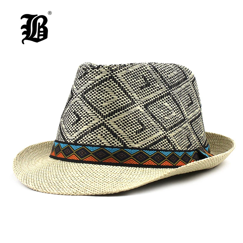 

[FLB] Hot 2019 Fashion Summer Beach Hat Large Brim Jazz Sun Hat Casual Unisex Panama Hat Straw Women Men Cap F348