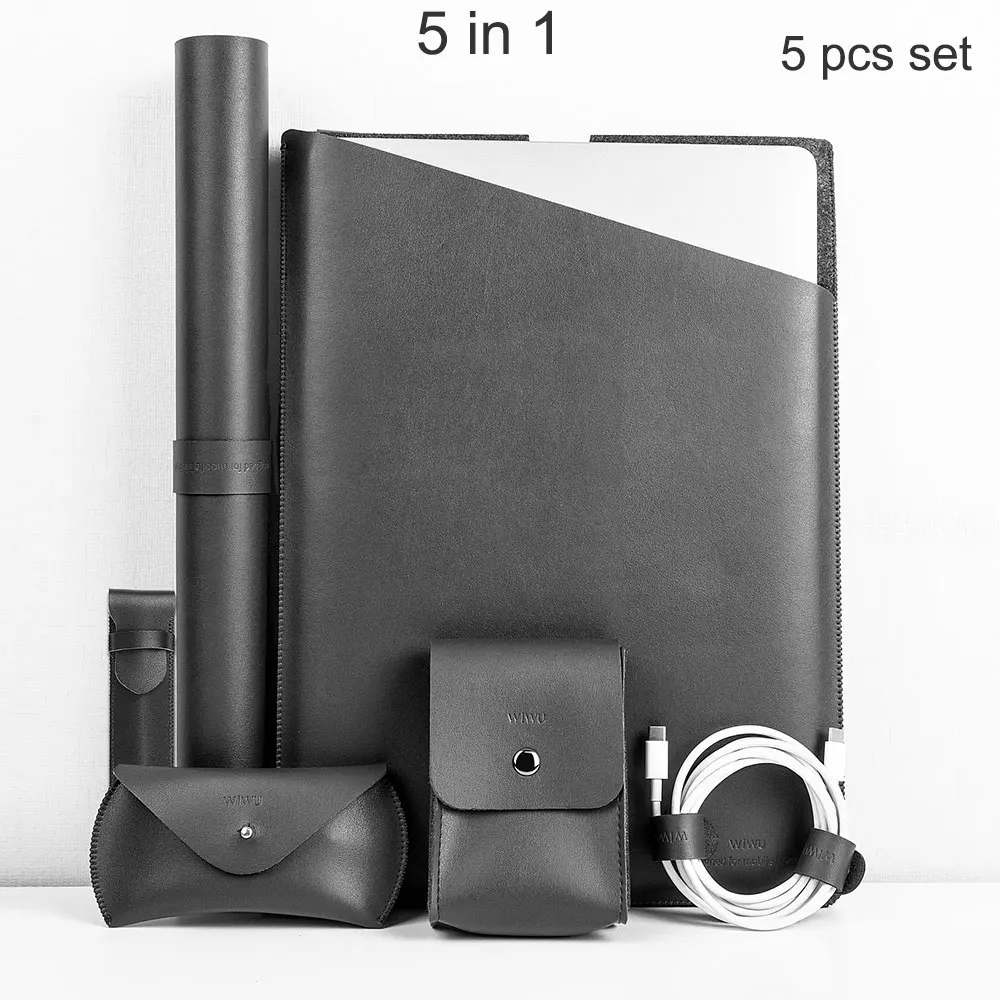 

WIWU Laptop Sleeve Bag for MacBook Pro 13 Case 5 pieces set PU Notebook Case 13.3 Fashion Laptop Bag Case for MacBook Air 13
