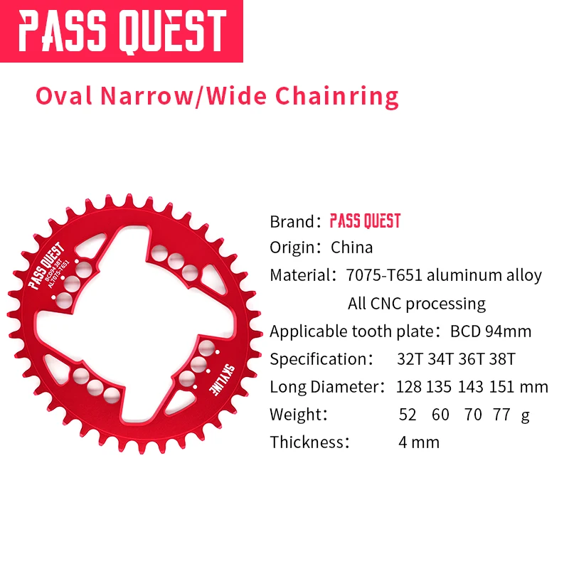 Пройти QUEST 94BCD Овальный MTB узкий широкий Chainring 32 т/34 Т/36 т/38 т горный велосипед велосипедная Звездочка для Sram NX X1 GX шатуны