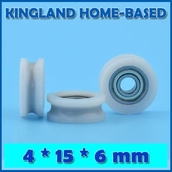 

10 Pcs 4*15*6mm U Groove POM Nylon Plastic Embedded Groove Ball Bearings Guide Pulley Window Roller Sliding Window Wheels