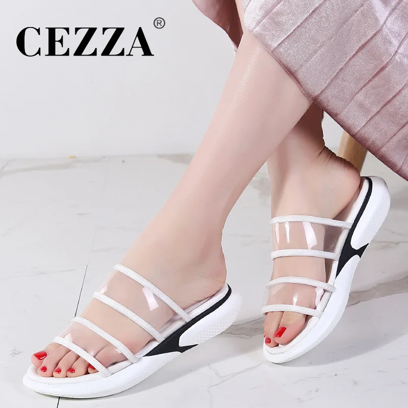 

CEZZA 2019 Summer women slippers Jelly shoes ladies slip on indoor slippers shoes woman transparent platform beach slippers