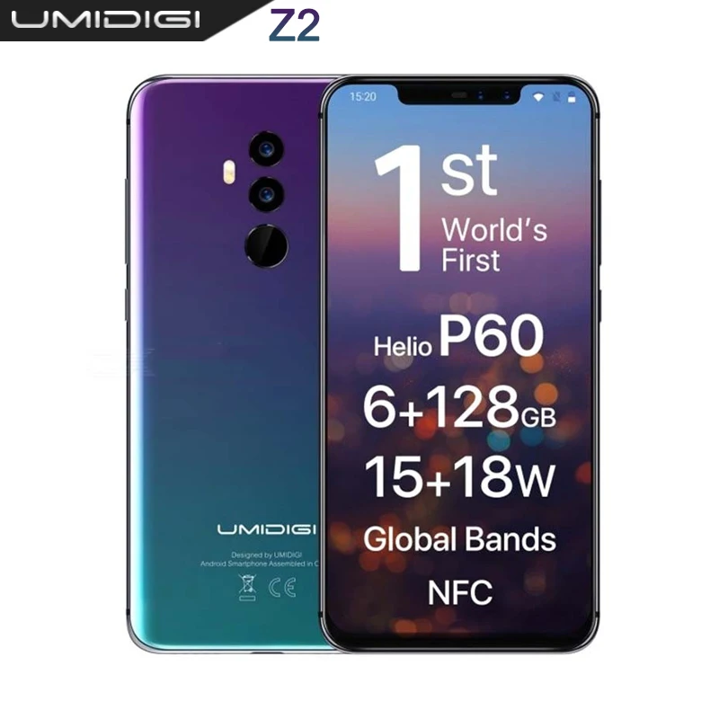 

UMIDIGI Z2 Pro 6.2"Full screen smartphone Android 8.1 6GB+128GB Helio P60 16MP Quad Lens 4G LTE NFC Wireless charge Mobile phone