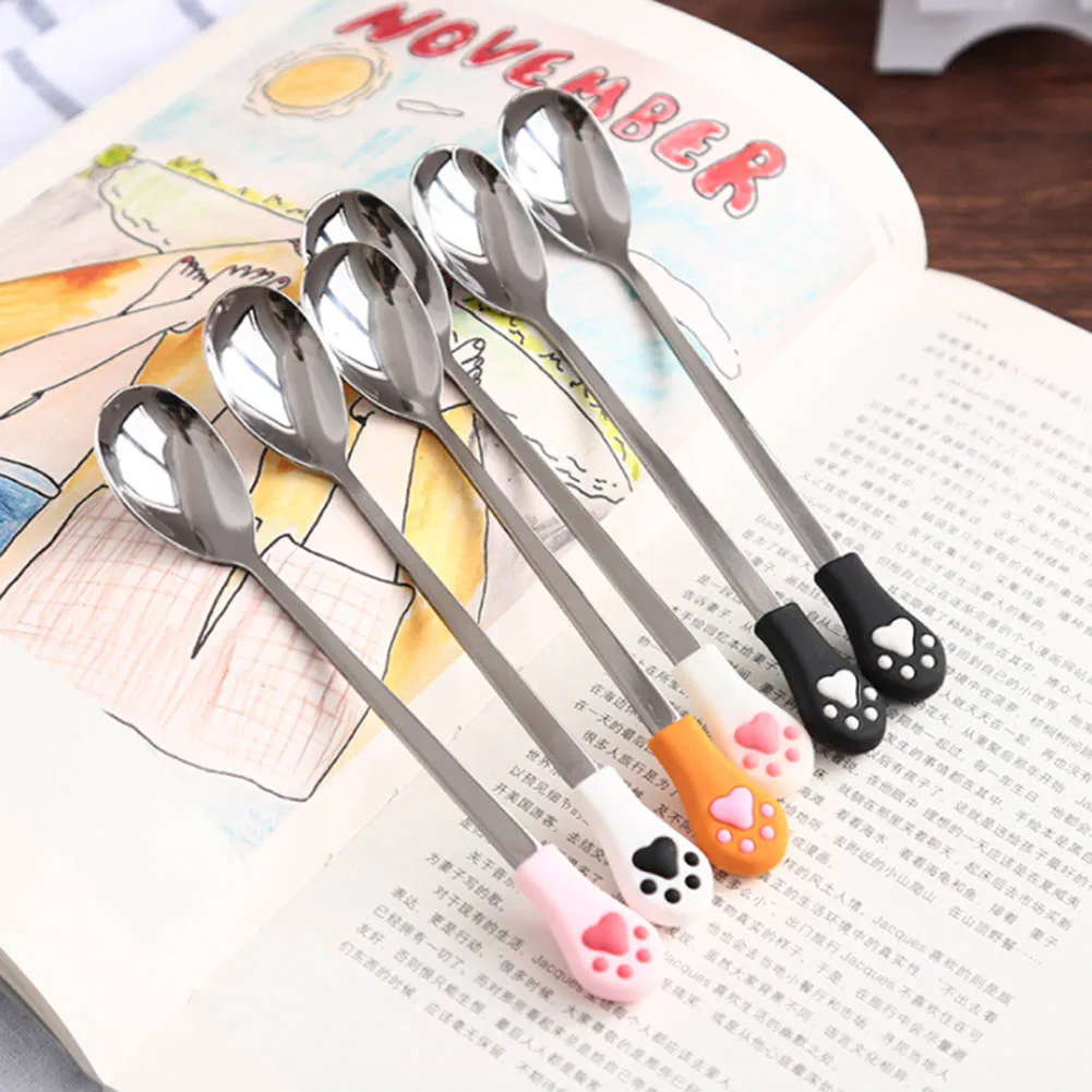 

1 Pcs Stainless Steel Cute Cat Claw Coffee Spoons Fruit Fork Dessert Spoon Candy Tea Spoon Cat Drink Tableware Kitchen Supplies